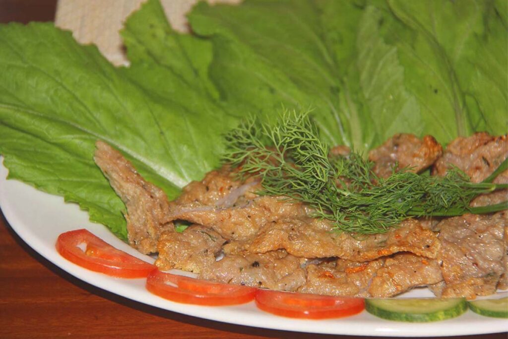 Deep fried fishcake with dill and mustard leaf