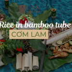 Meal with com lam rice in bamboo tube and roasted chicken