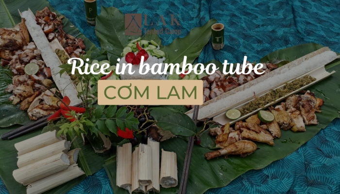 Meal with com lam rice in bamboo tube and roasted chicken